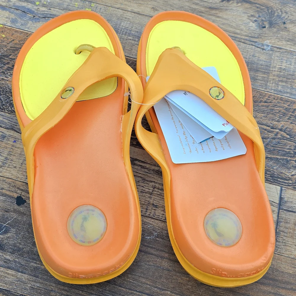 Bright Orange and Yellow Flip Flops Men's Size 8 - Picture 3 of 7